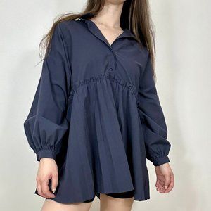 Zara Peplum Navy Long Sleeve Blouse